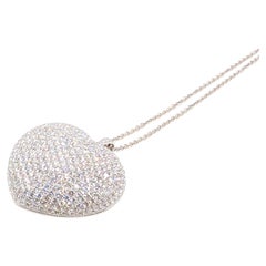Ciondolo a forma di cuore in oro bianco 18K con diamante naturale 3-D di grandi dimensioni