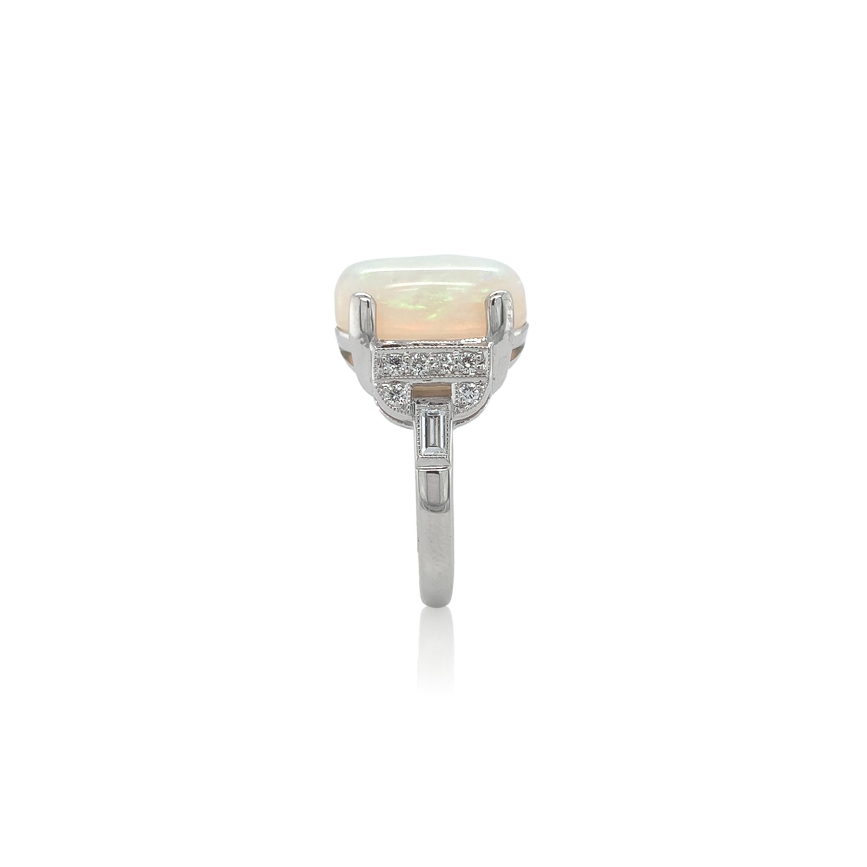 Round Cut 18K White Gold Large 6.88 carat Australian Opal and Diamond Ring size 6.75 For Sale