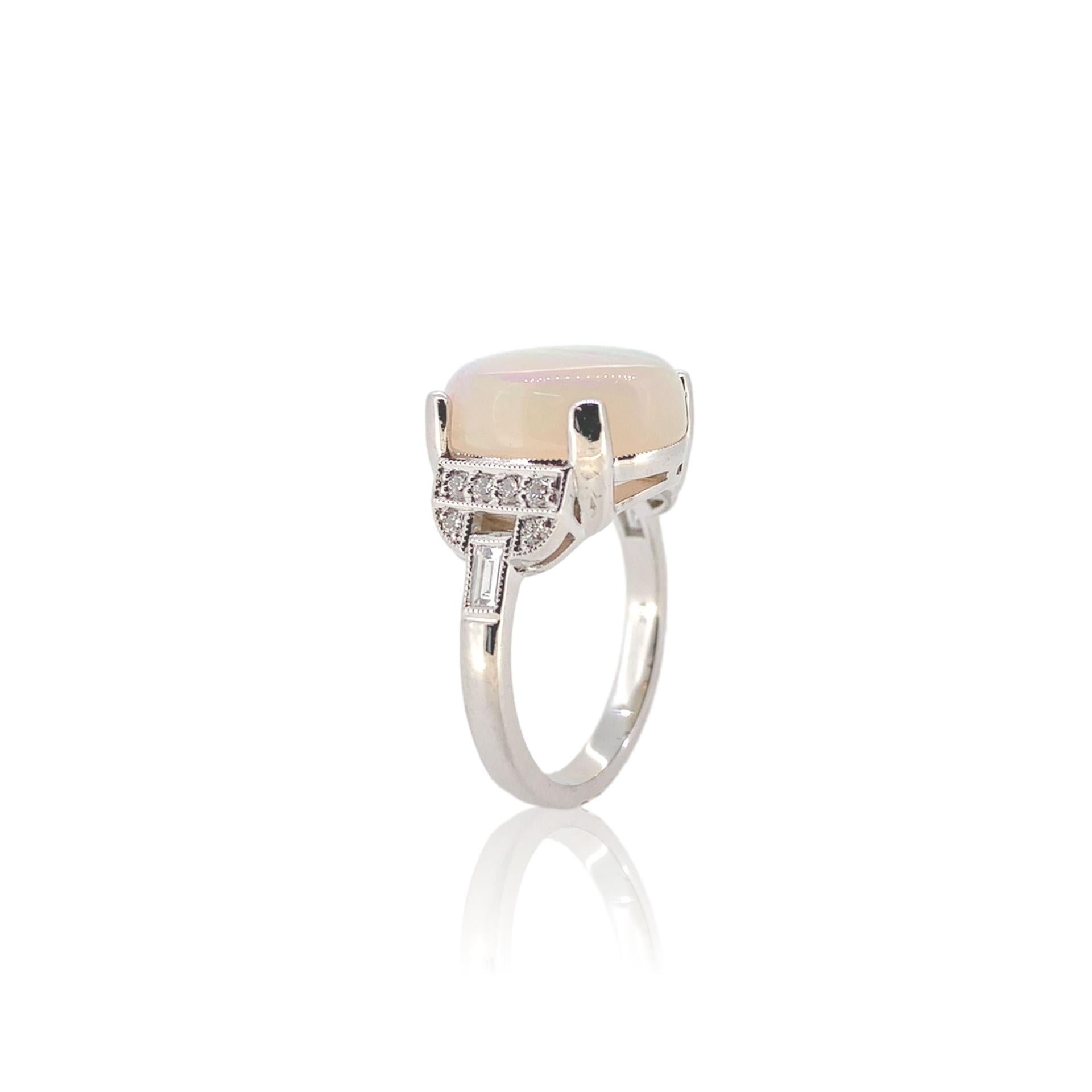 18K White Gold Large 6.88 carat Australian Opal and Diamond Ring size 6.75 In New Condition For Sale In Big Bend, WI