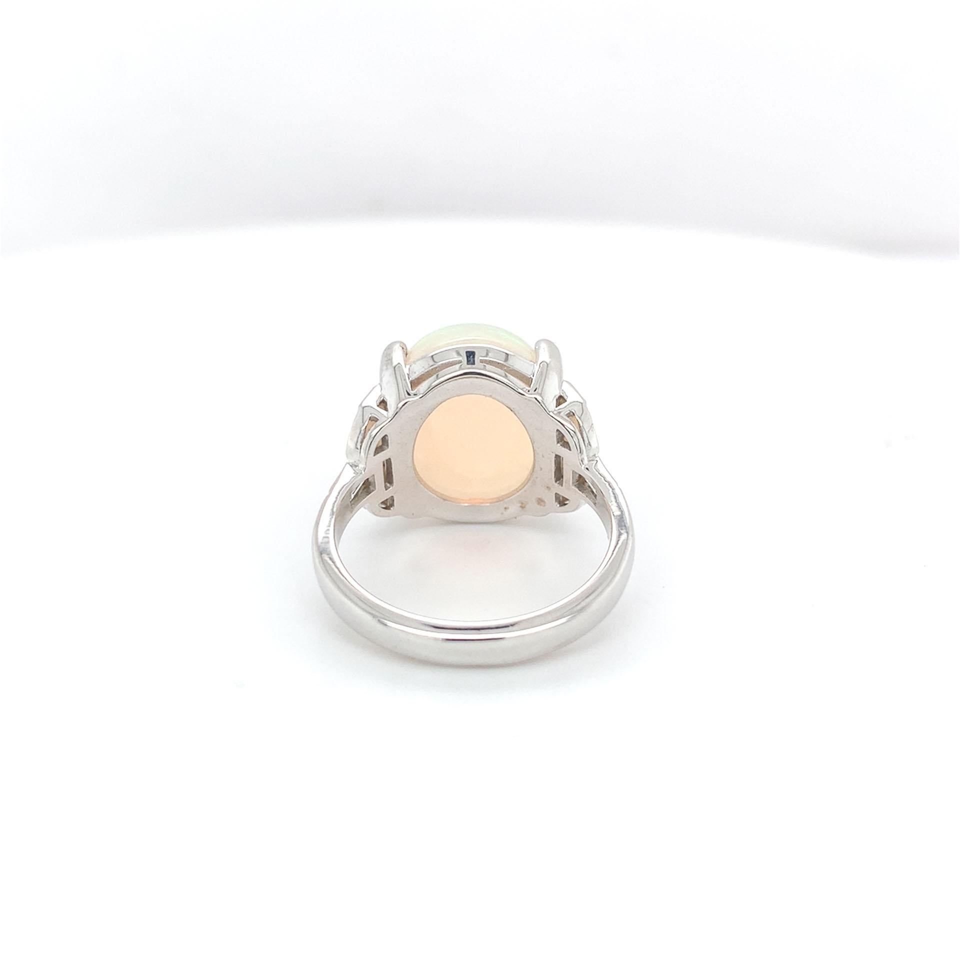 Women's 18K White Gold Large 6.88 carat Australian Opal and Diamond Ring size 6.75 For Sale