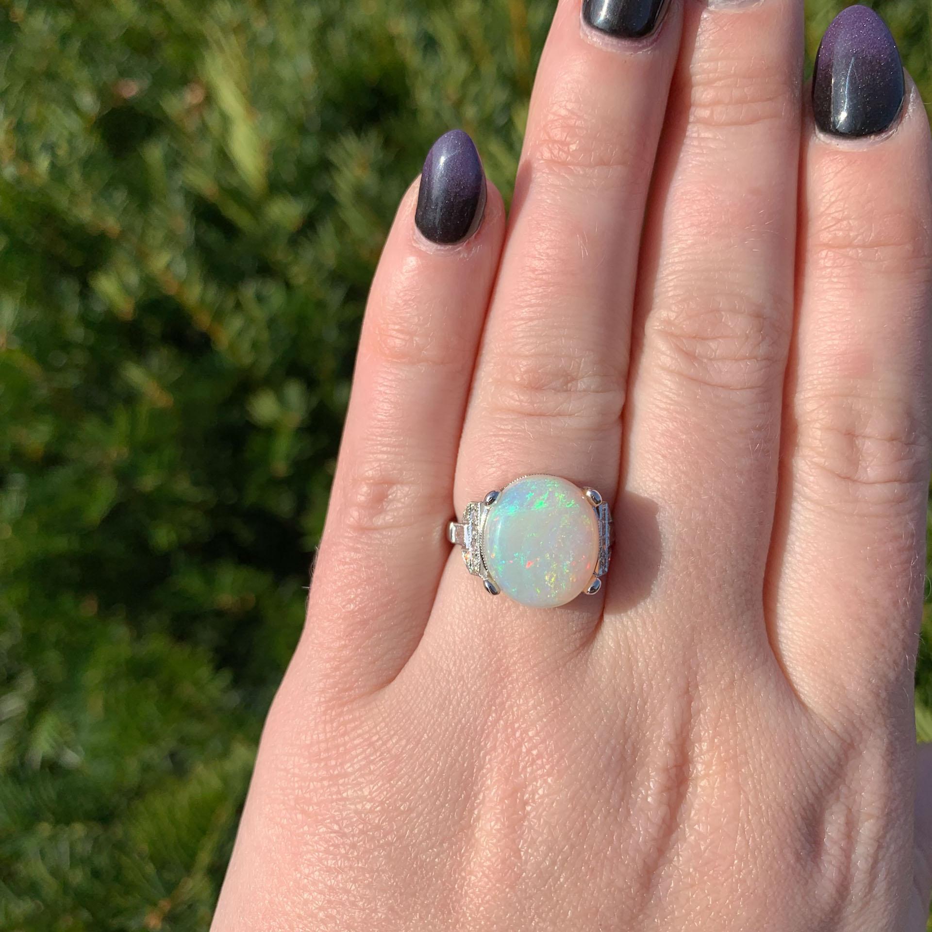 18K White Gold Large 6.88 carat Australian Opal and Diamond Ring size 6.75 For Sale 2