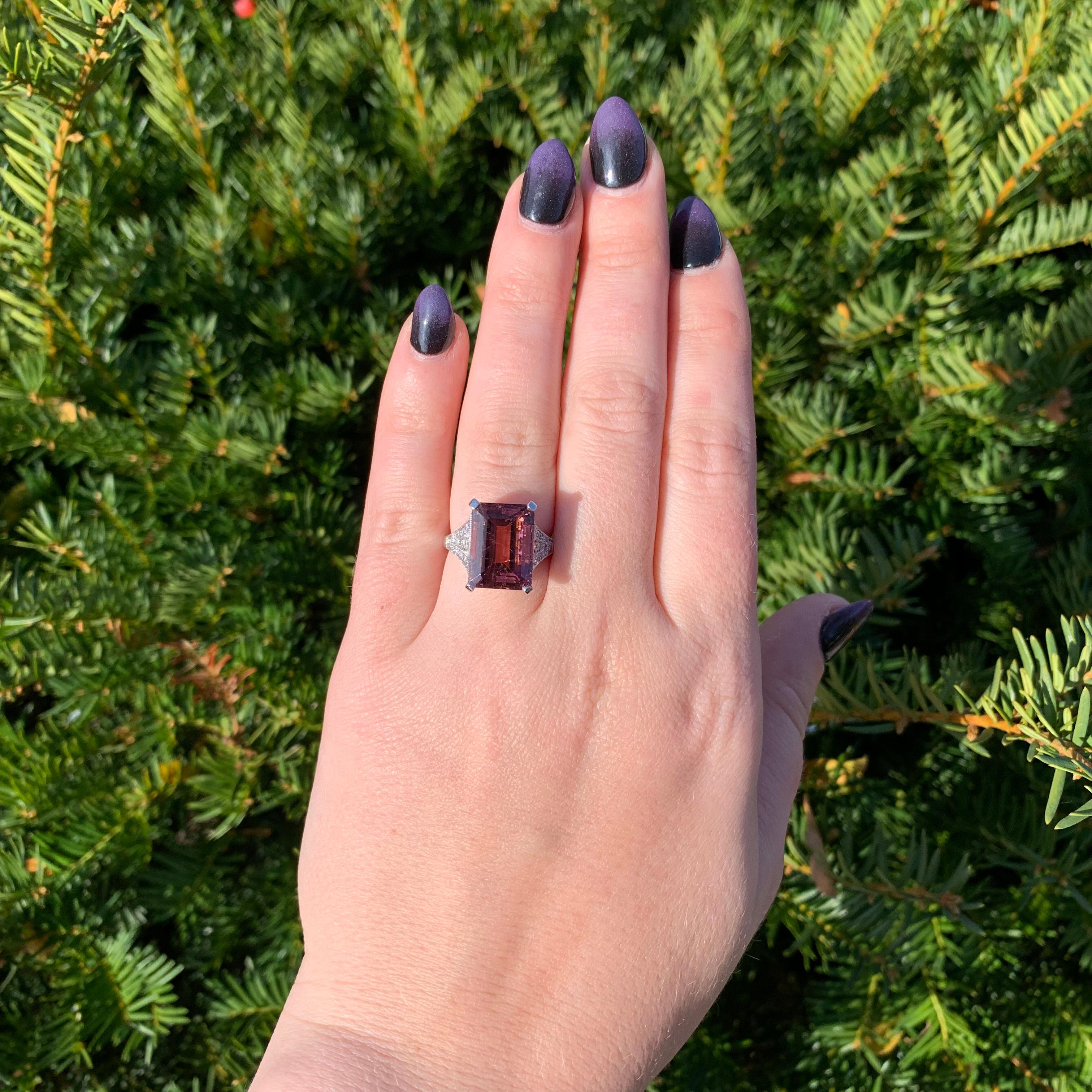 Women's 18K White Gold Large 9.93 carat Rubellite Tourmaline and Diamond Ring size 6.75 For Sale