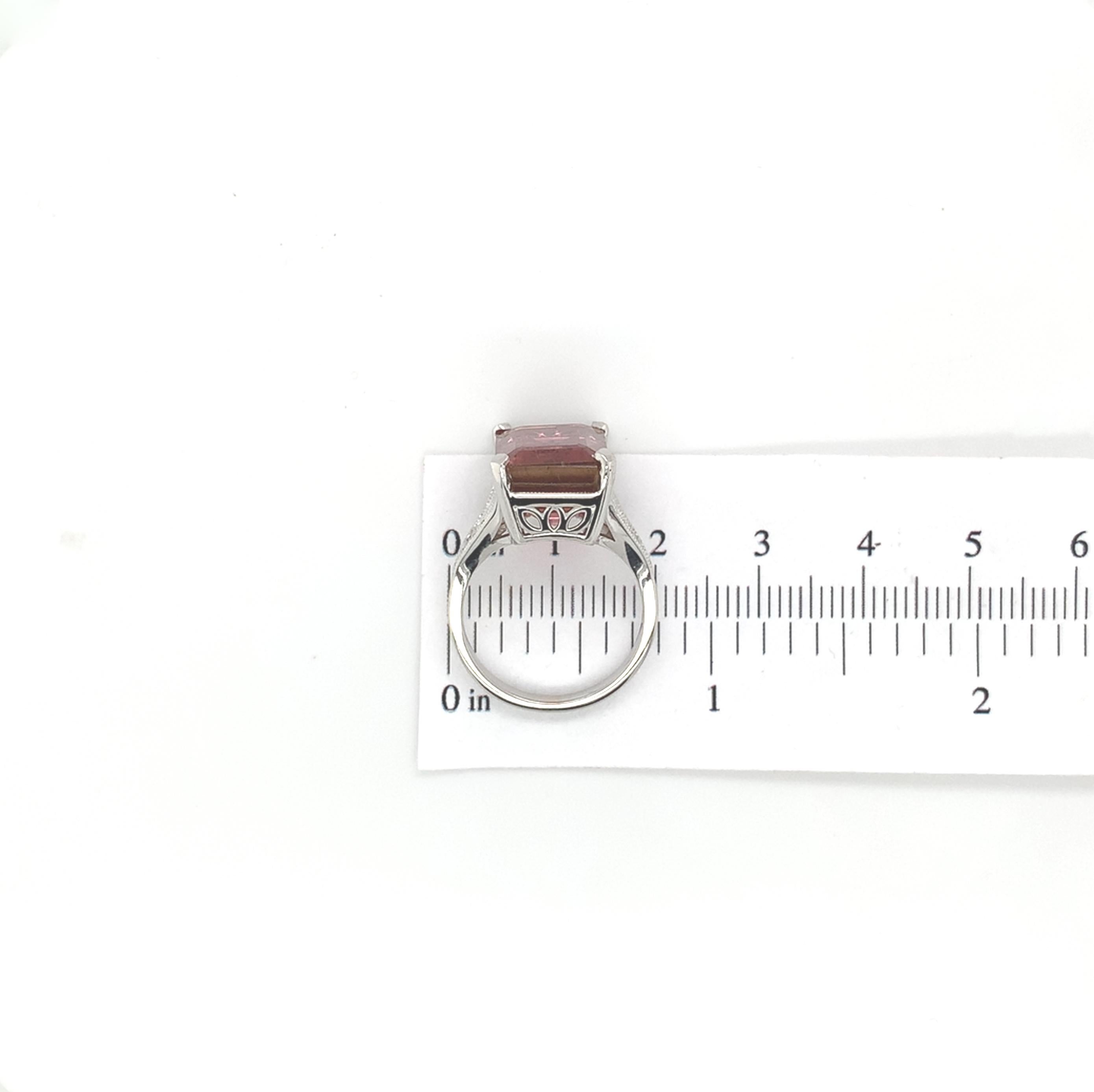 18K White Gold Large 9.93 carat Rubellite Tourmaline and Diamond Ring size 6.75 For Sale 3