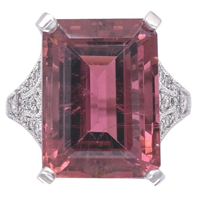 18K White Gold Large 9.93 carat Rubellite Tourmaline and Diamond Ring size 6.75 For Sale