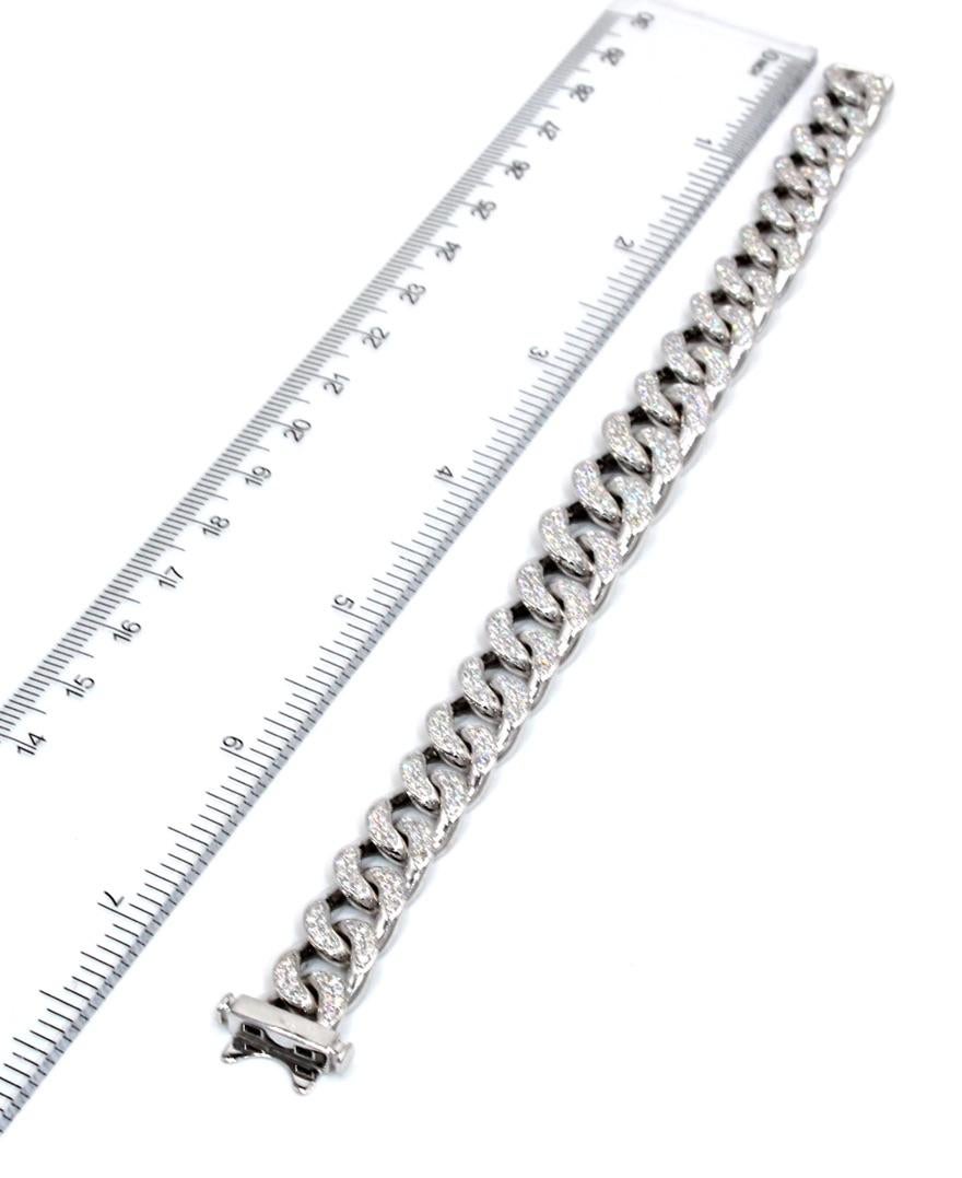 Round Cut 18K White Gold Large Cuban Link Bracelet with Round Diamonds