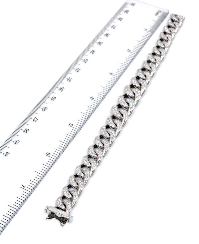 18K White Gold Large Cuban Link Bracelet with Round Diamonds For Sale