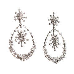 18k White Gold Large Dangle Earrings w/ Approx 15 Carats of Natural Diamonds