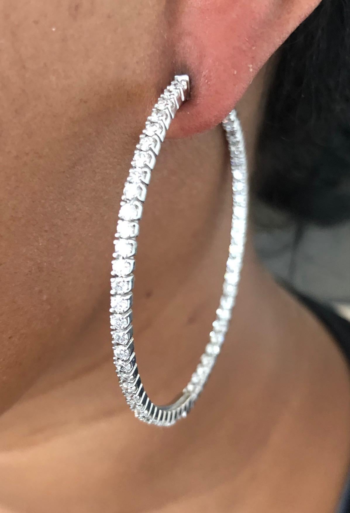 Contemporary 18 Karat White Gold Large Diamond Hoop Earrings For Sale