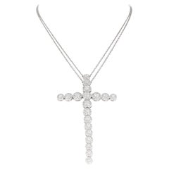 18K White Gold Large Soft Cross Pendant with Diamonds