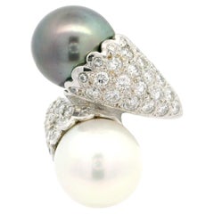 Bague en or blanc 18k avec perle de Tahiti et diamant 2.04ctw