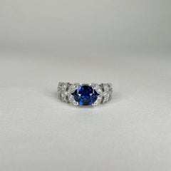 1.53 Carat Royal Blue Sapphire Ring 18K Palladium White Gold 0.35 Carat Diamonds