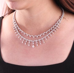 18K White Gold 21.51Ct Multi Cut Diamond Layered Choker Necklace
