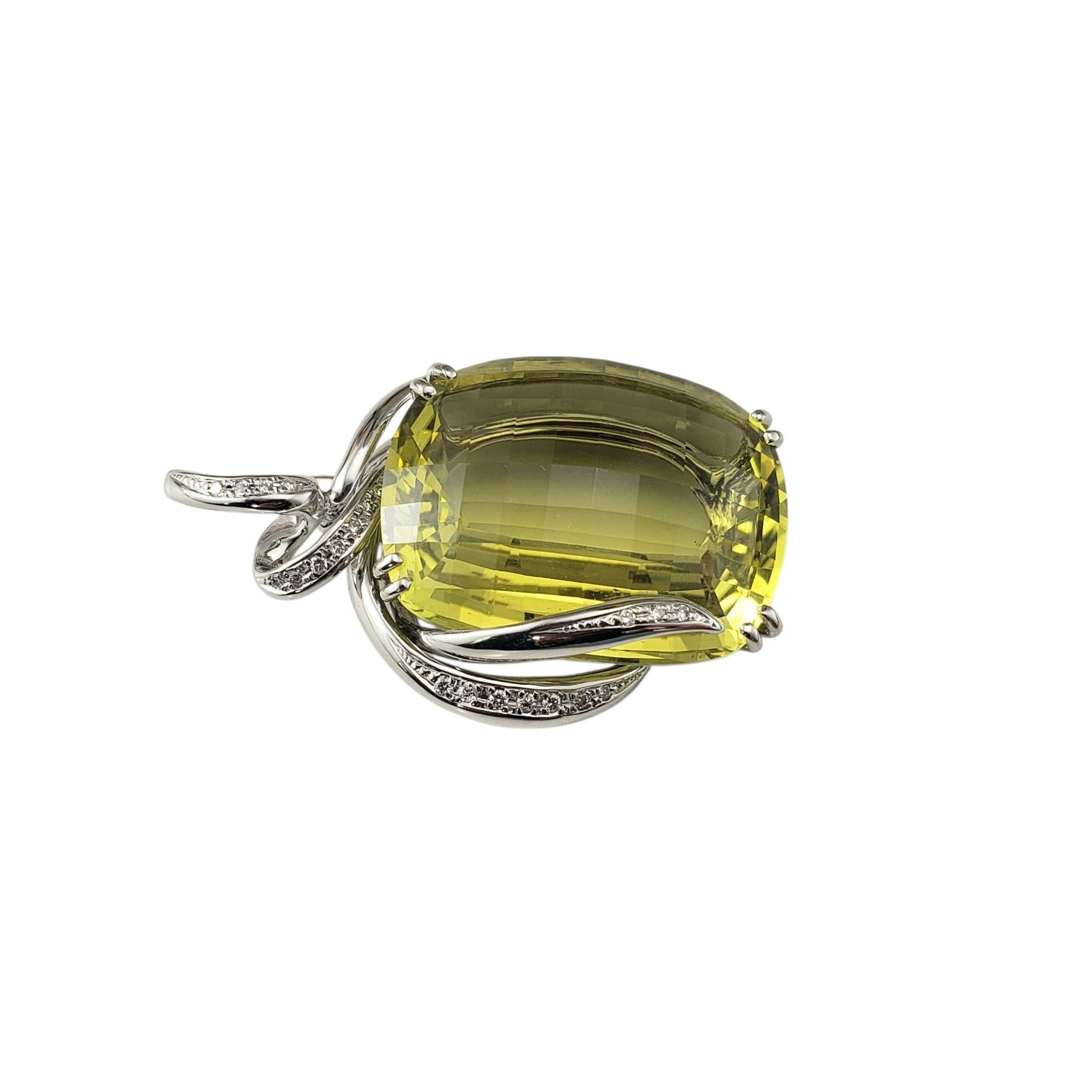 Taglio cuscino Ciondolo in oro bianco 18K con quarzo limone e diamanti #22763 in vendita