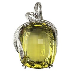 Ciondolo in oro bianco 18K con quarzo limone e diamanti #22763
