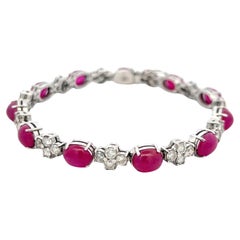 Bracciale A Link in oro bianco 18K con diamanti rotondi da 1,75 carati e rubino da 11 carati