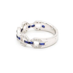 18k White Gold Link Design 0.12 Ct Round Cut Diamond Pave Sapphire Band Ring