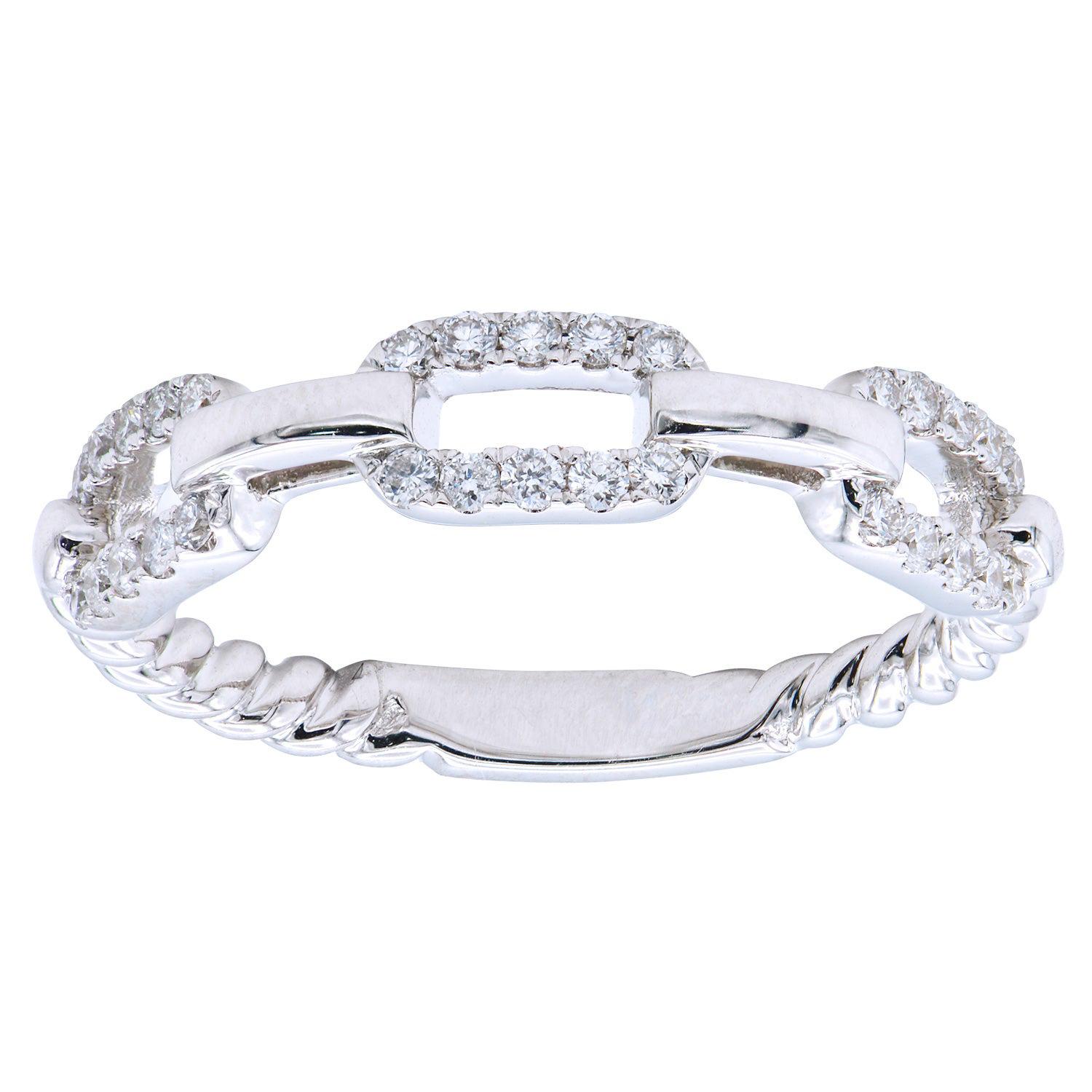 18K White Gold Link Diamond Ring with Twist Back For Sale