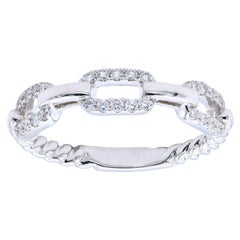 18K White Gold Link Diamond Ring with Twist Back