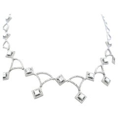 18K White Gold Link Necklace with 6.3ct Round & Princess Cut F VS Diamonds