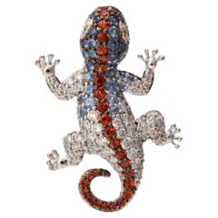 18K White Gold Lizard Pendant with White Diamonds and Fancy Colour Sapphires