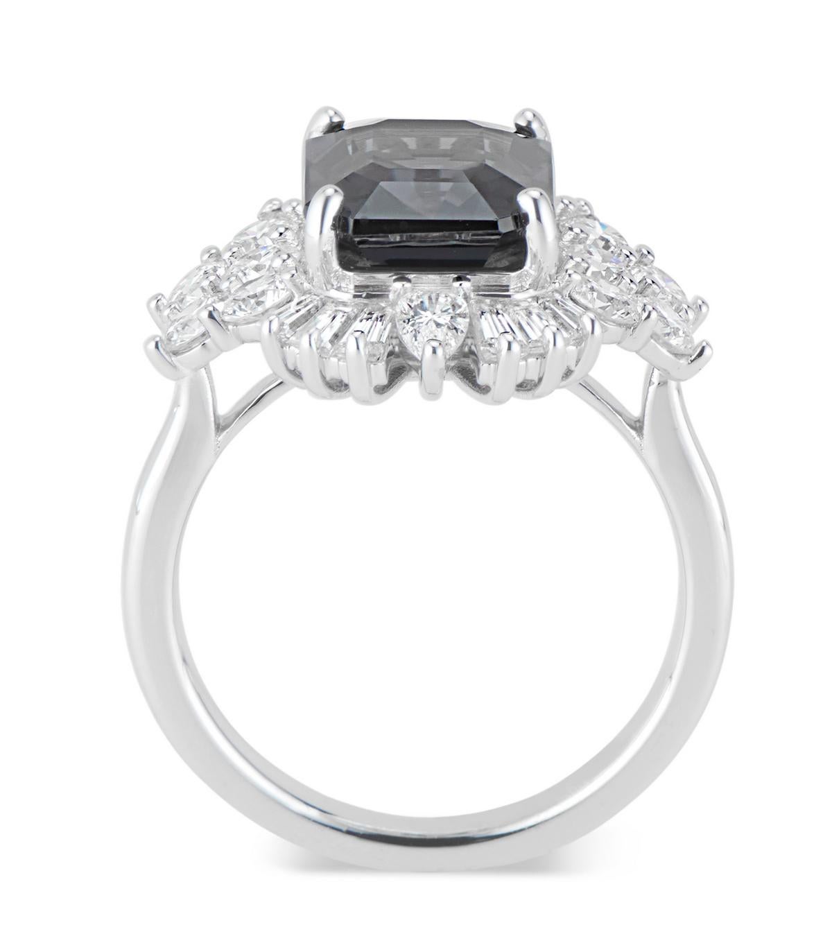 GIA Certified 18k LOLA Deco Inspired Black Spinel and Diamond Ring For Sale 2