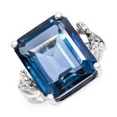 18k White Gold London Blue Topaz and Diamond Statement Ring