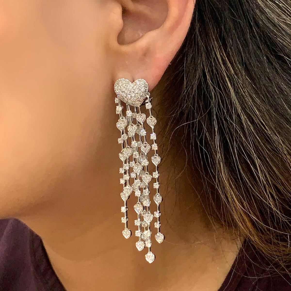18 Karat White Gold Long Diamond Earclip Earrings For Sale 1