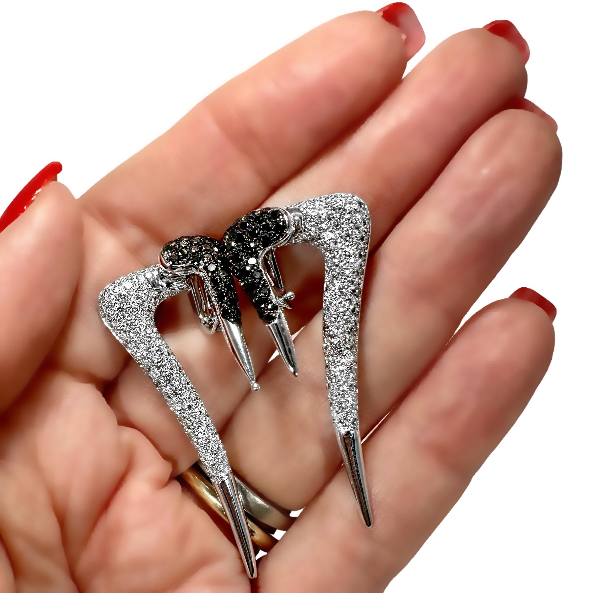 Brilliant Cut 18k White Gold Long Icicle Earrings Encrusted with Black & White Diamonds  For Sale