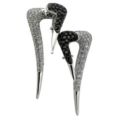 18k White Gold Long Icicle Earrings Encrusted with Black & White Diamonds 