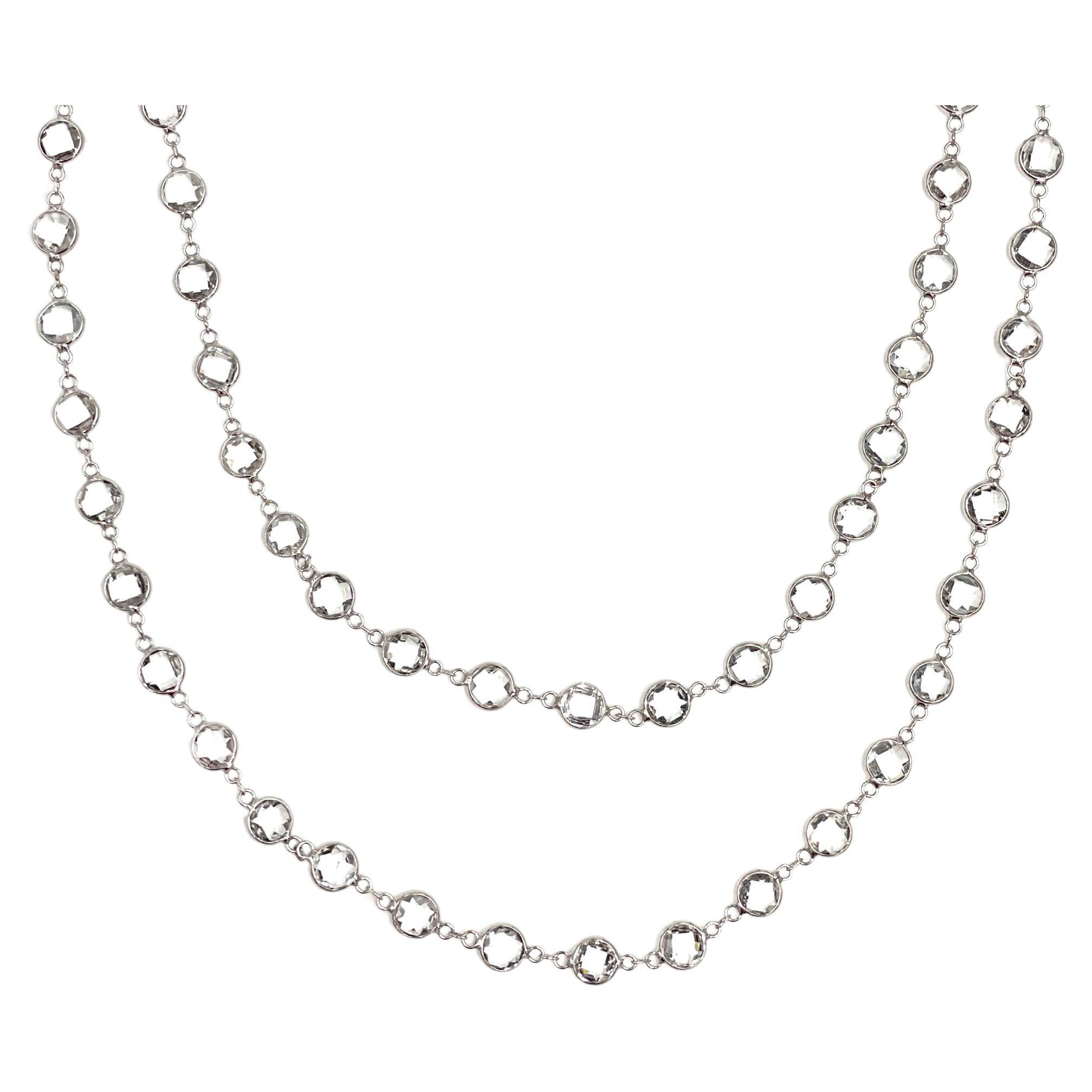 18k White Gold Long By The Yard Necklace with White Topaz