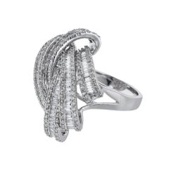 18K White Gold Loose Knot Round Baguette Diamond Ring, 3.63 Carats