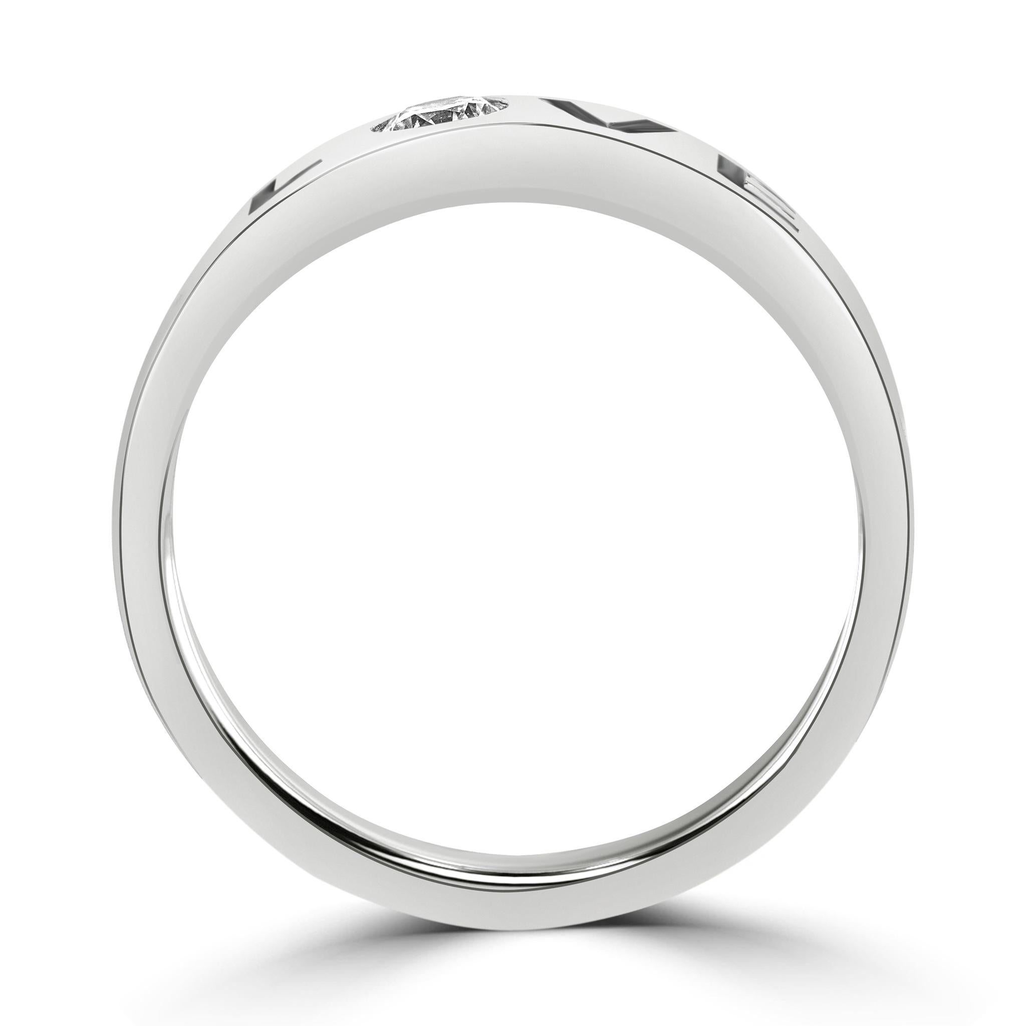 Declare your love in a way that sparkles and shines with this 18K White Gold Love ring.

• Crafted from solid 18k white gold
• Features the word 'LOVE' engraved on the band
• Solitaire diamond set in the letter 'O'
• Timeless, elegant design
• A