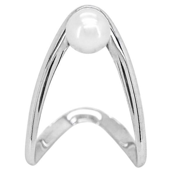 Anello Cocktail Cosmic Essential in oro bianco 18K Made in Italy con perla