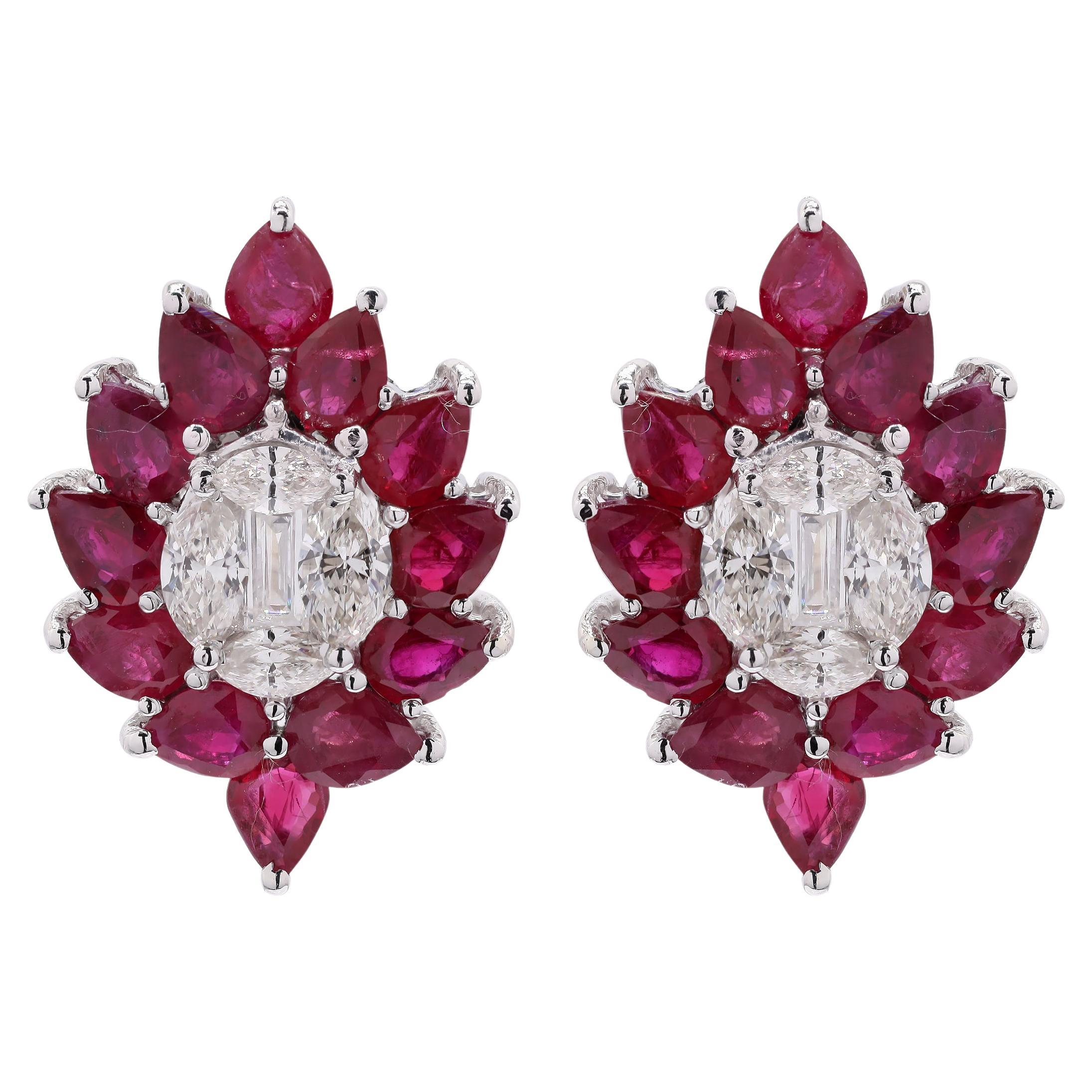 18k White Gold Magnificent Ruby and Diamond Statement Studs For Sale