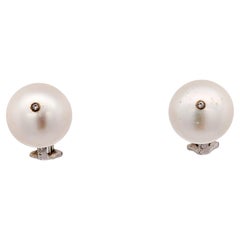 18k White Gold Mario Buccellati Pearl & Diamond French Clip Earrings