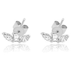 18K White Gold Marquise and Baguette Cut Diamond Crawler Earrings