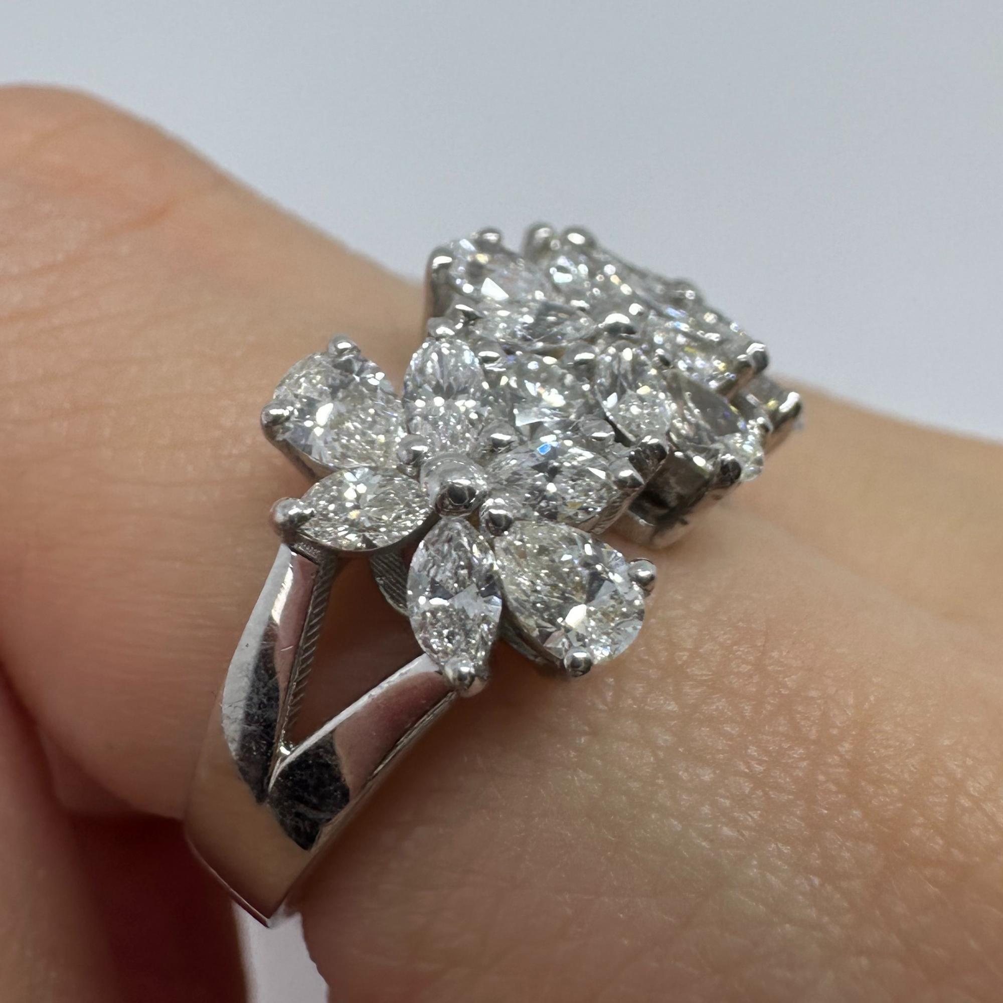 18K White Gold Marquise and Pear Cut Diamond Band Ring For Sale 9