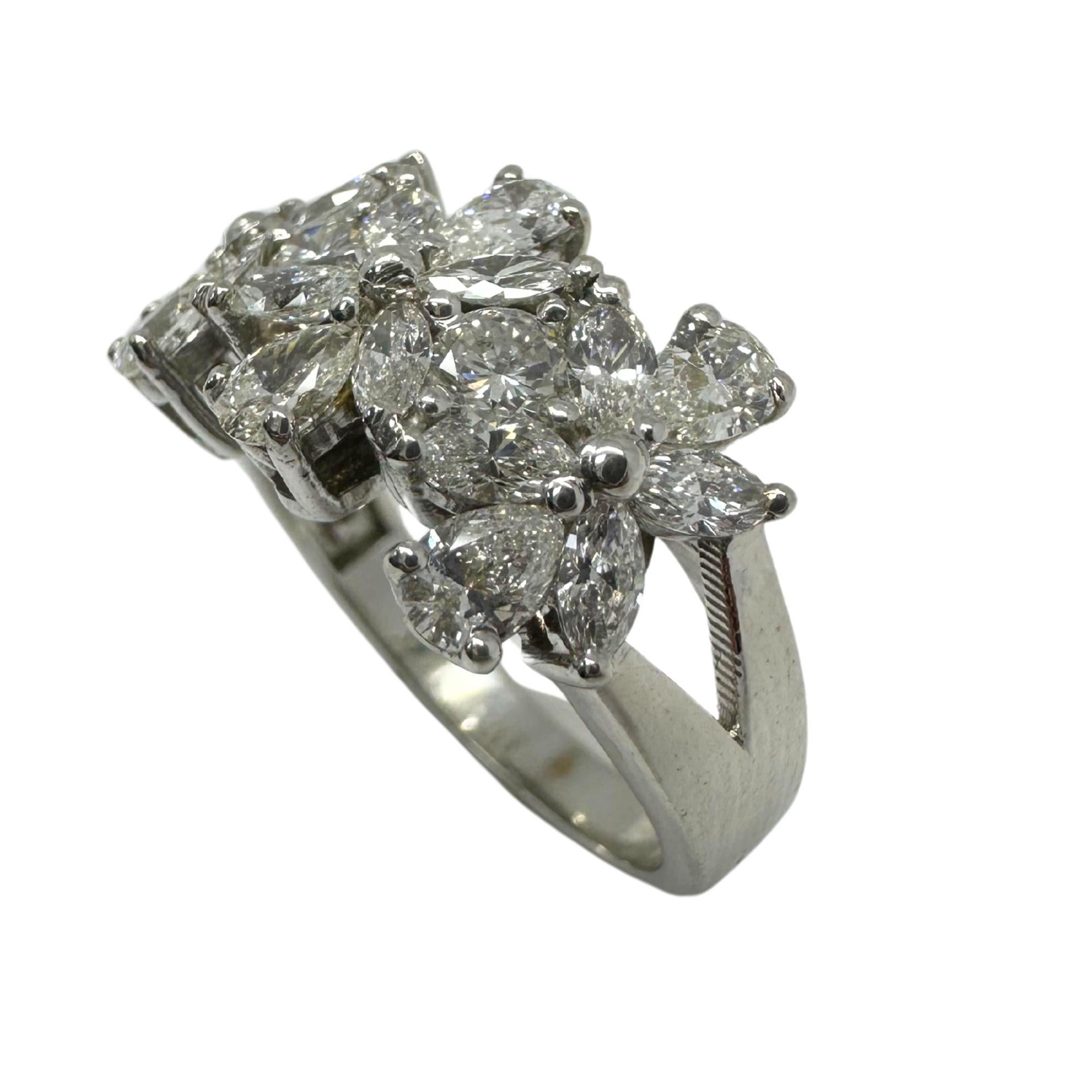 Marquise Cut 18K White Gold Marquise and Pear Cut Diamond Band Ring For Sale
