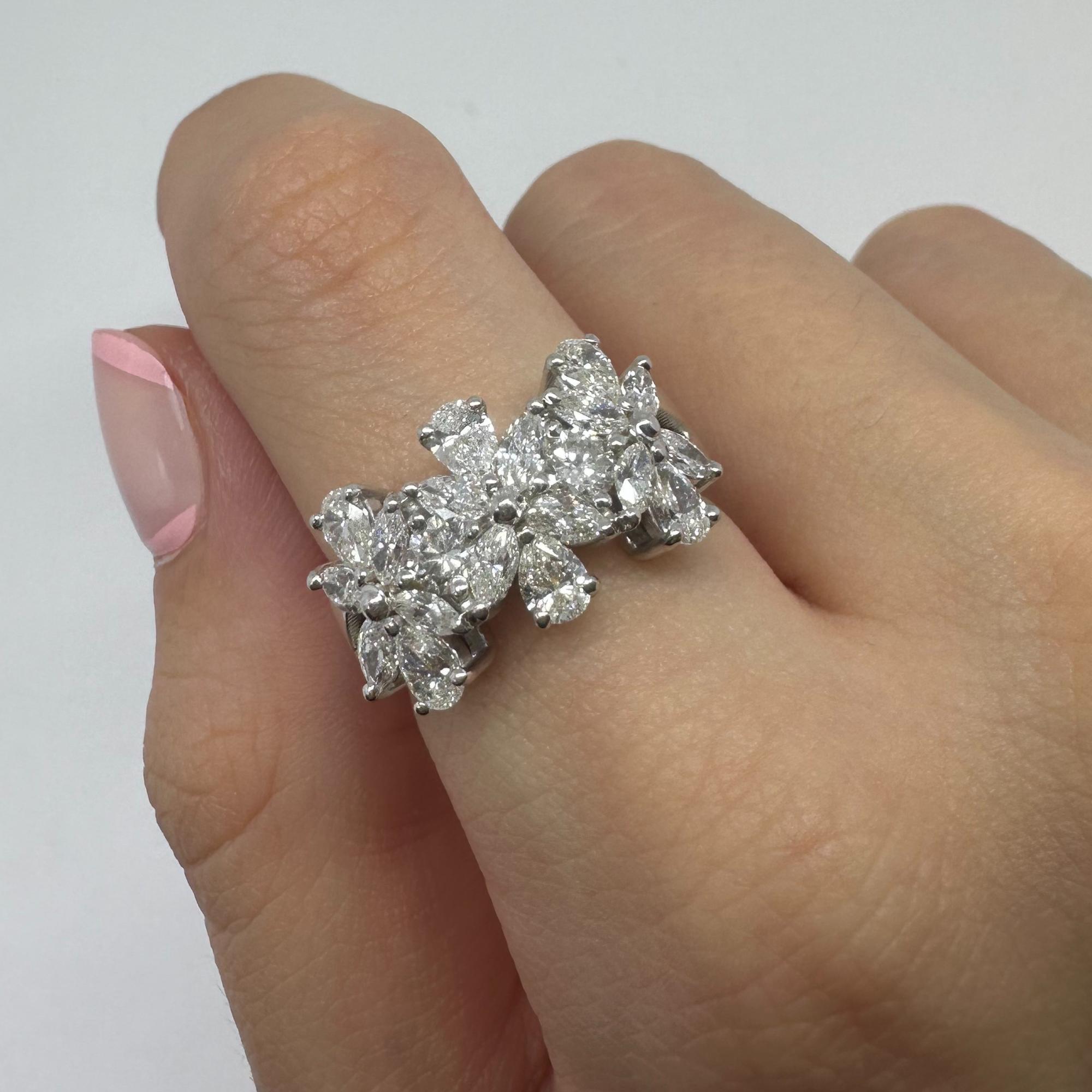 Women's 18K White Gold Marquise and Pear Cut Diamond Band Ring For Sale