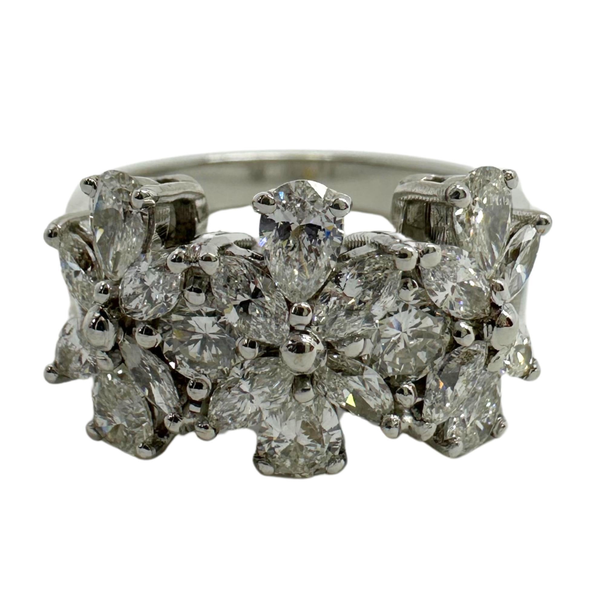 18K White Gold Marquise and Pear Cut Diamond Band Ring For Sale 4