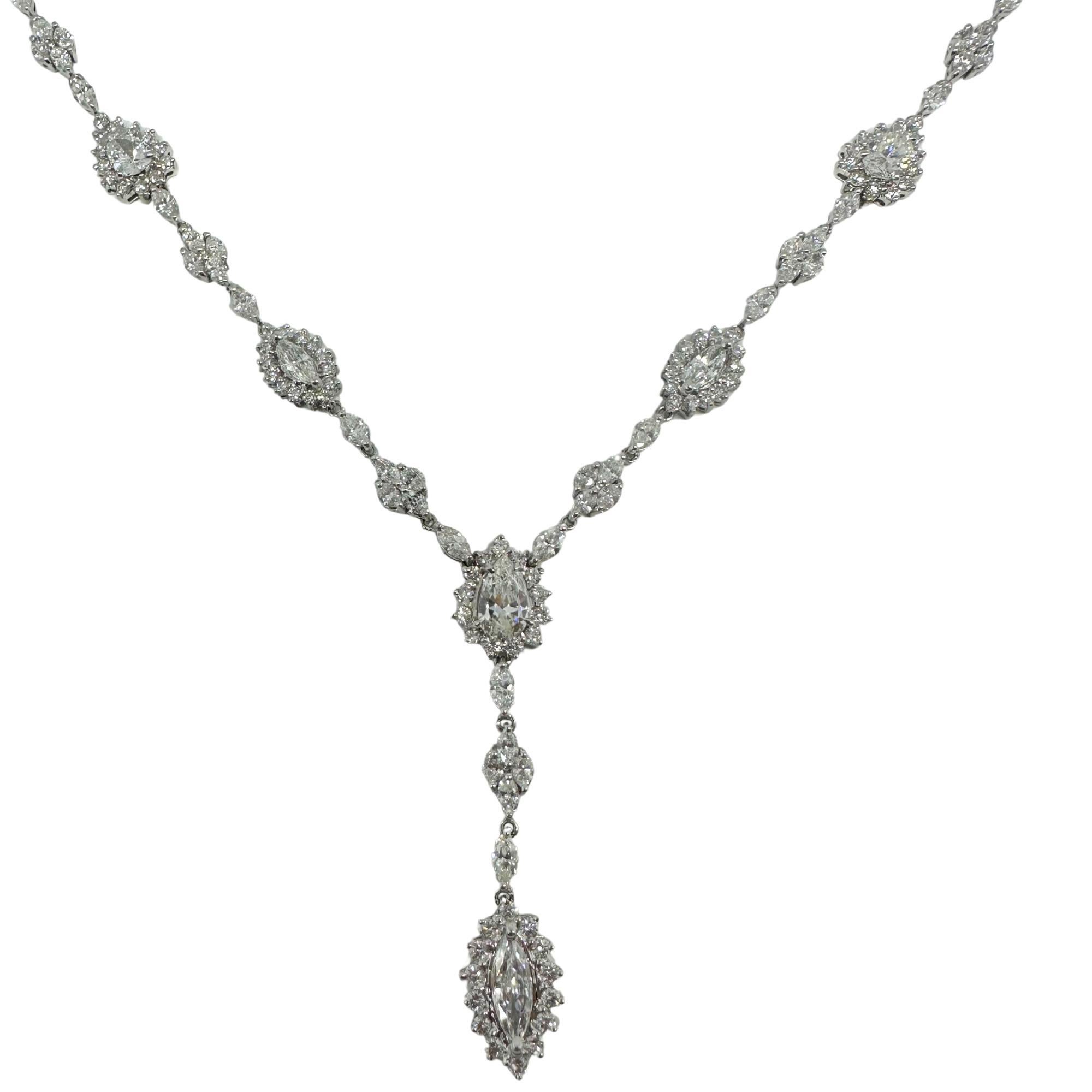 Taille mixte Collier Lariat en or blanc 18K avec diamants en forme de poire et de marquise en vente