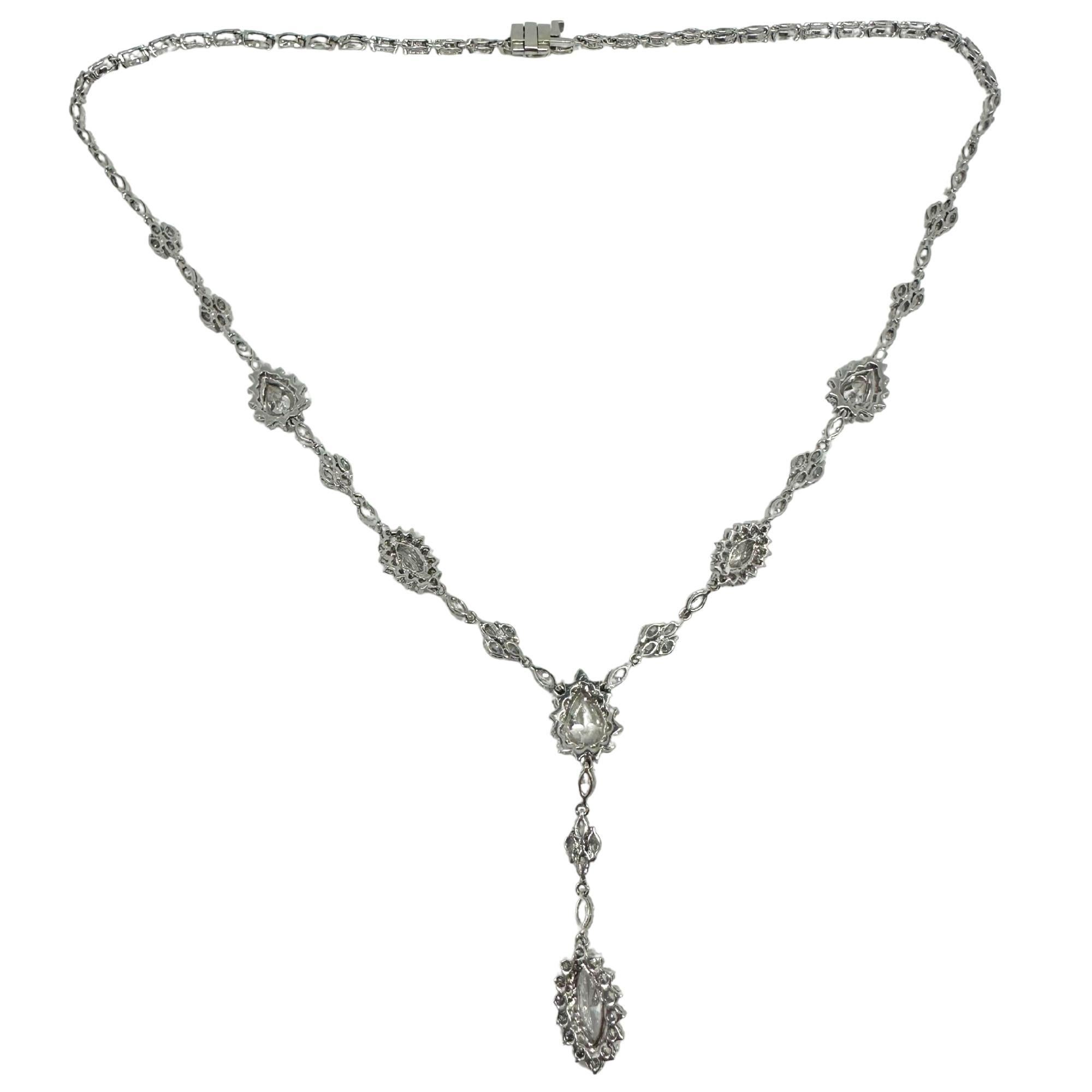Collier Lariat en or blanc 18K avec diamants en forme de poire et de marquise en vente 1