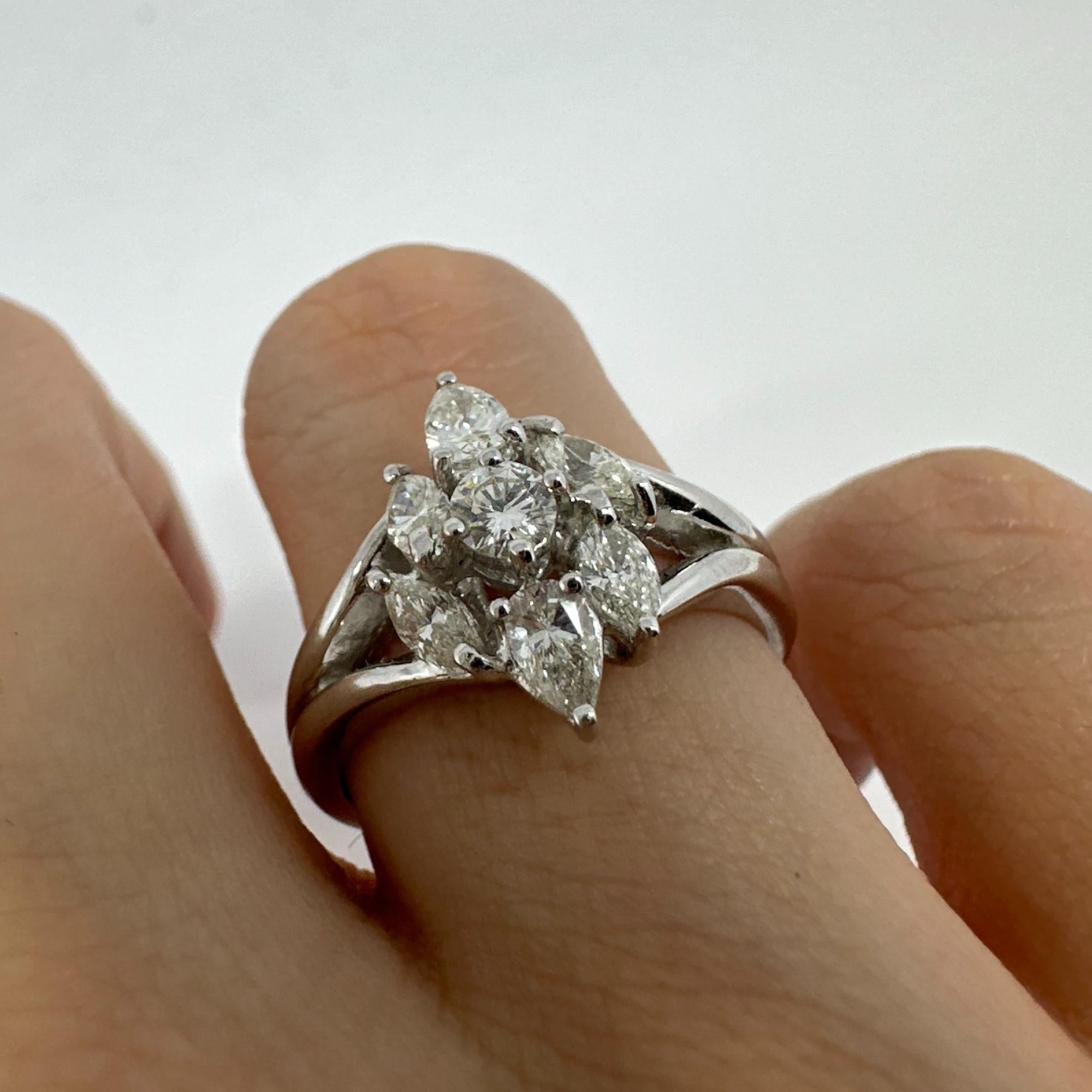 18K White Gold Marquise and Pear Cut Diamond Ring For Sale 5