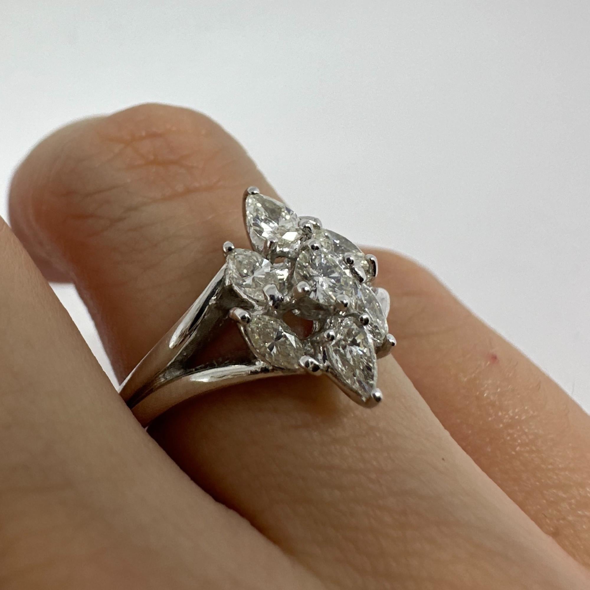 18K White Gold Marquise and Pear Cut Diamond Ring For Sale 6