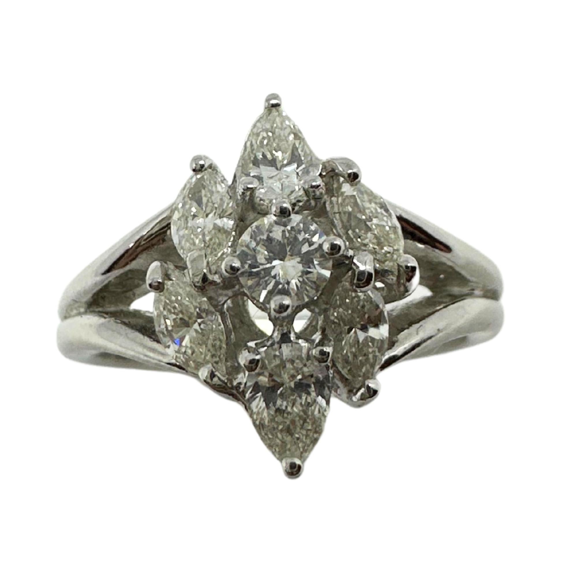 18K White Gold Marquise and Pear Cut Diamond Ring
Condition: In good condition with some minor surface wear consistent with age.
Ring size: 6.50
Markings: 