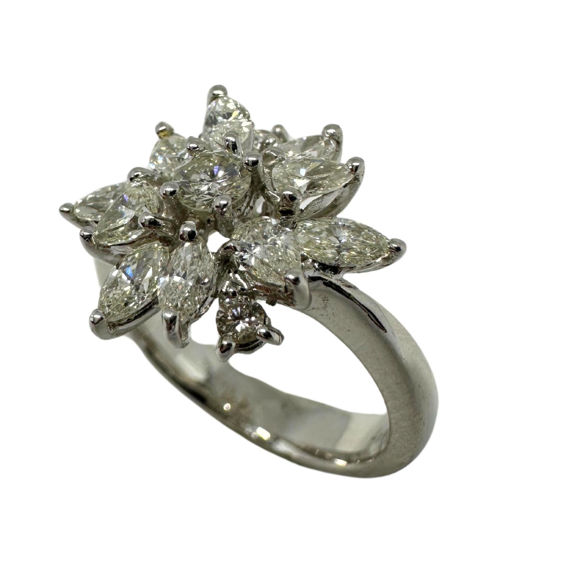 Marquise Cut 18K White Gold Marquise and Pear Cut Diamond Ring For Sale