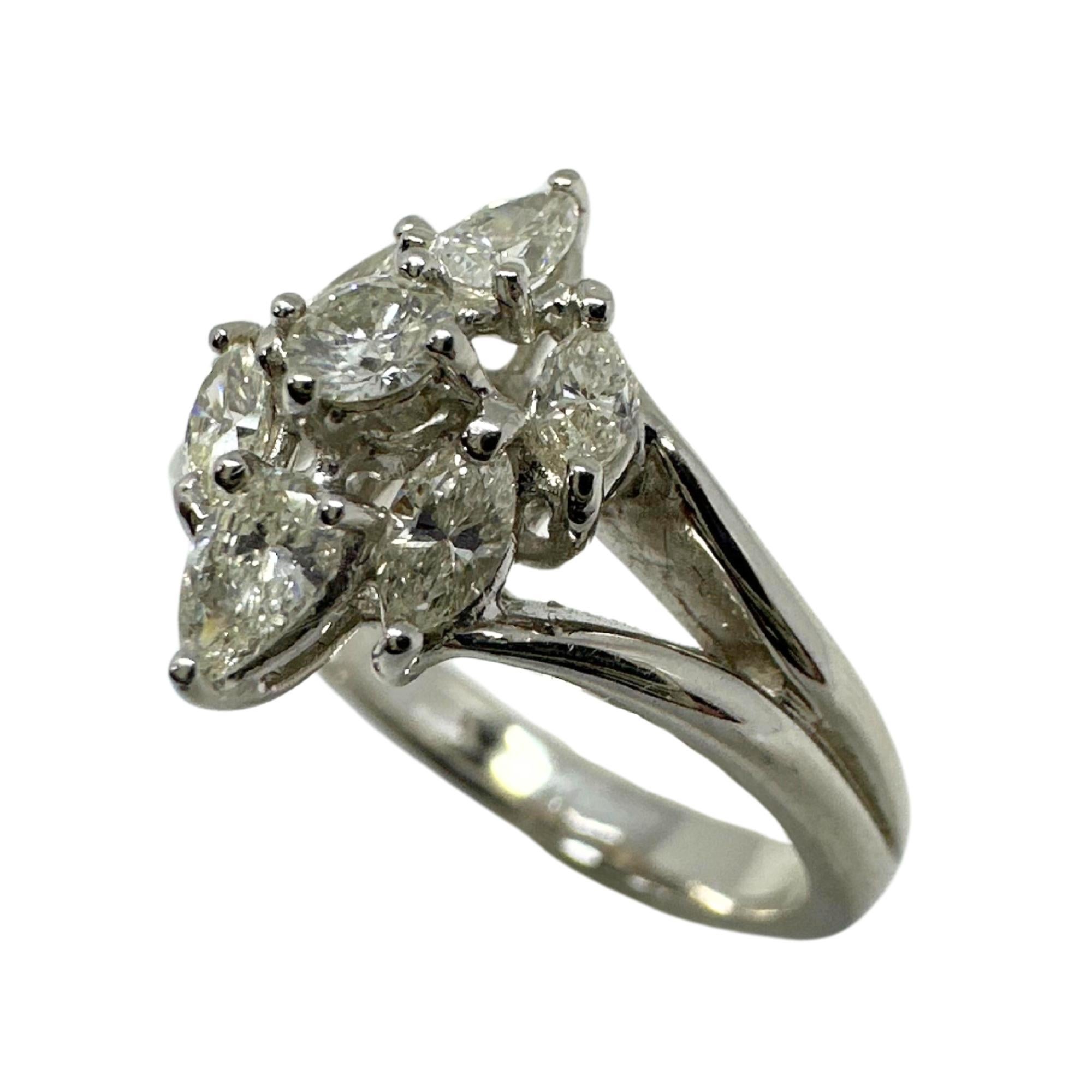 Marquise Cut 18K White Gold Marquise and Pear Cut Diamond Ring For Sale