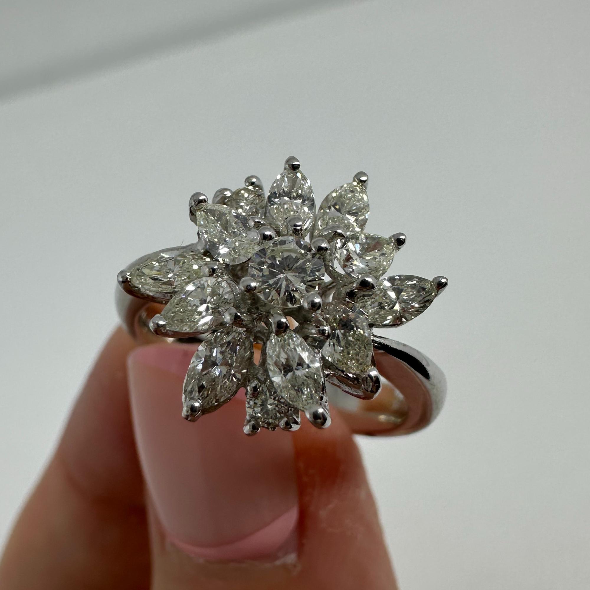 18K White Gold Marquise and Pear Cut Diamond Ring For Sale 2