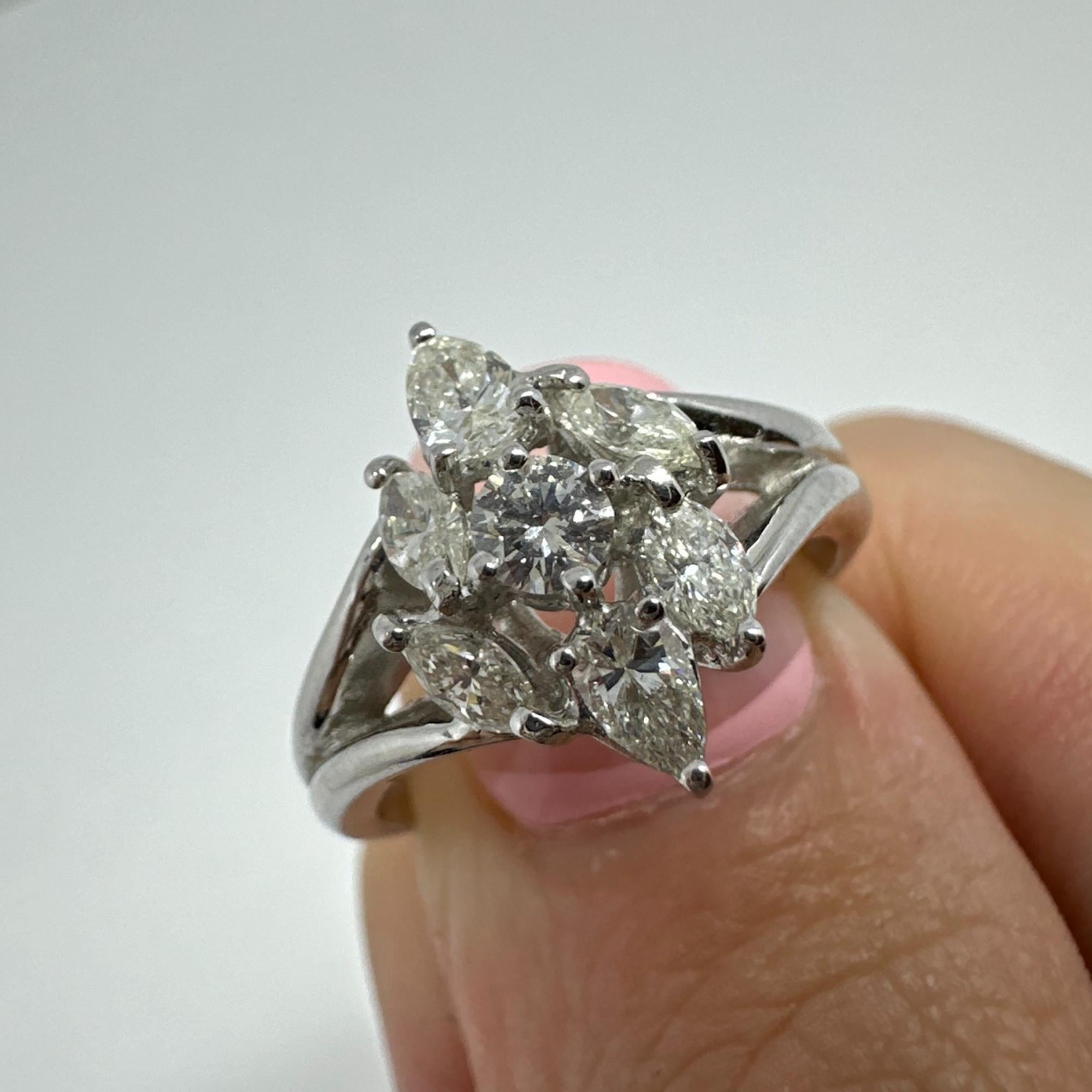 18K White Gold Marquise and Pear Cut Diamond Ring For Sale 2