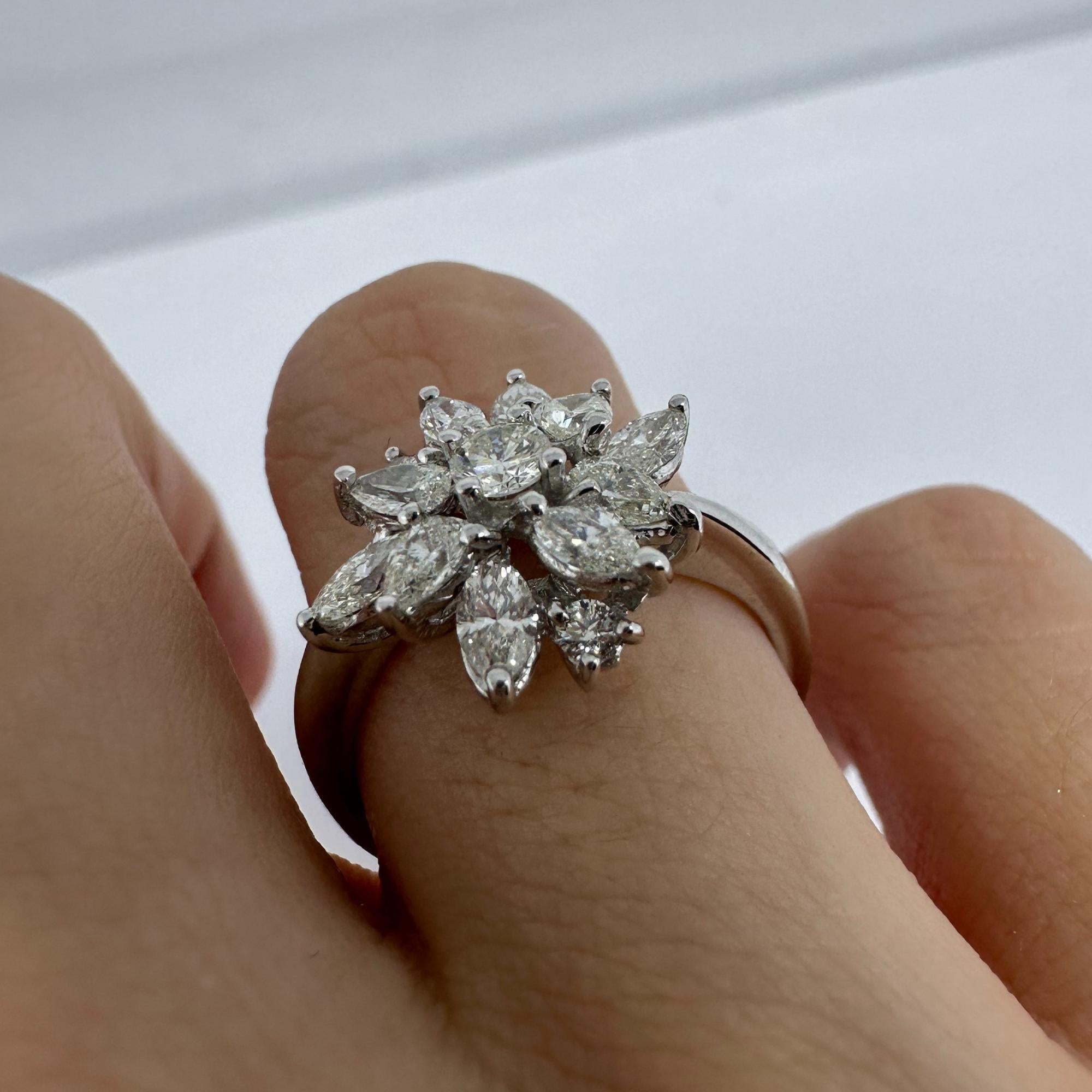18K White Gold Marquise and Pear Cut Diamond Ring For Sale 3